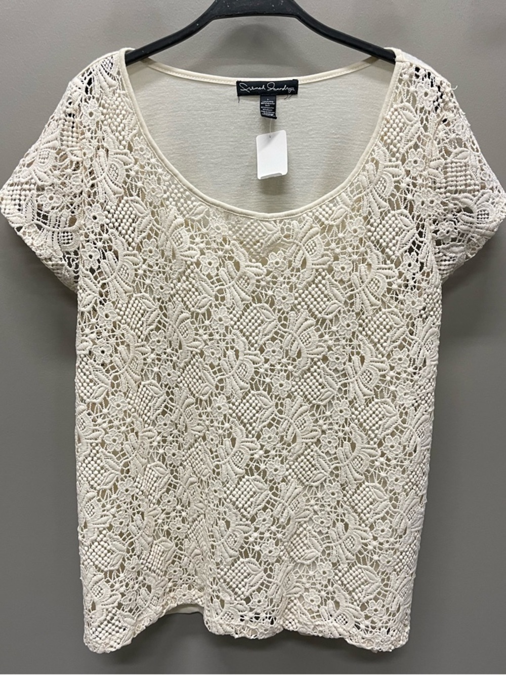 French Laundry Cream Crochet Scoop Neck Blouse